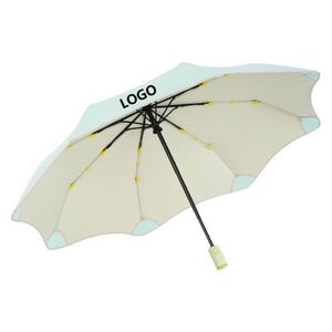 Parapluie pliant entièrement automatique double usage à coins arrondis anti-rebond, léger, protection UV, couleur unie pour le soleil - Product Image 1