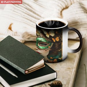 Heat Changing Magic Mug Frosted Black 11oz <b>Ceramic</b> Color Changing <b>Cup</b> With Butterfly Mask Art Design - Product Image 3