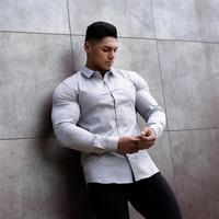 Kaos Olahraga Pria YIYI Berkualitas Tinggi Warna Solid Elastis Tinggi Lengan Panjang Kancing Depan Santai Slim Fit