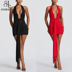 <span class=keywords><strong>Abito</strong></span> Mini da Donna con <span class=keywords><strong>Halter</strong></span>, Pieghe e Nastro, Collo a V Profondo, Schiena Scoperta, Sexy, per Feste, Collezione Estate 2026 - Product Image 1
