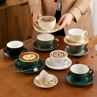 Ensemble de tasses et soucoupes à café et thé en céramique mat 300ml 220ml 75ml, style européen, pour latte, compétition d'espresso, café, design luxe léger