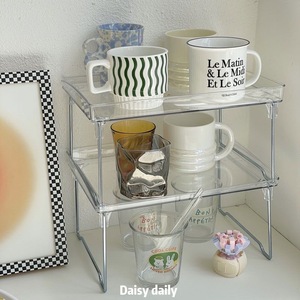 Transparent Double Layer <b>Desk</b> Storage Rack Acrylic Cup Holder <b>Foldable</b> Kitchen Bathroom Organizer Minimalist Design - Product Image 3