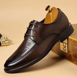Chaussures Oxford en cuir pour hommes, bout rond, à lacets, semelle souple, chaussures de mariage, chaussures habillées formelles et décontractées pour l'automne - Product Image 1