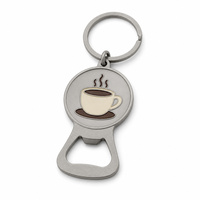 Porte-clés décapsuleur de bouteille de bière en métal noir mat personnalisé avec logo émaillé 2D 3D, modèle disponible, finition argent antique