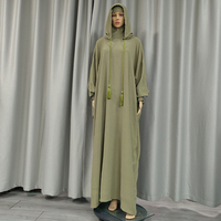 Modèle Tendance : Jilbab Hijab Abaya Robe Femme, Crêpée Couleur Unie, Décontractée, Manches Chauve-Souris, Gland, Capuche, Robe de Prière Musulmane Saoudienne Kaftan