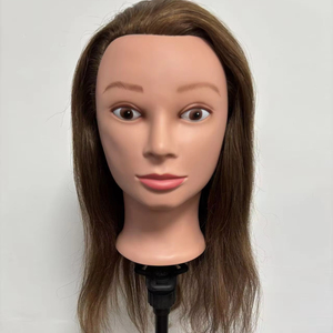 Tête de mannequin 100% cheveux humains marron de 16 pouces pour la pratique de la <span class=keywords><strong>coiffure</strong></span> des femmes, tête <span class=keywords><strong>d</strong></span>'entraînement professionnel pour couper et tresser - Product Image 1