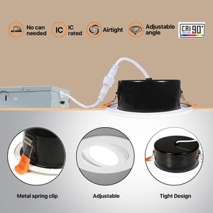 Hiện đại 4 inch <span class=keywords><strong>7W</strong></span> ETL Gimbal <span class=keywords><strong>Led</strong></span> Downlight 700 lumens thay đổi độ sáng 120V Trần trần trắng TRIM có thể điều chỉnh Bảng điều chỉnh nồi ánh sáng - Product Image 4