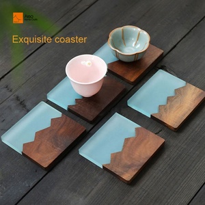 Bandeja Cuadrada Moderna de Madera y Poliresina Personalizada al por Mayor con Plato de Resina Azul, Posavasos Ecológico y Duradero para Té y Café, Regalo - Product Image 2