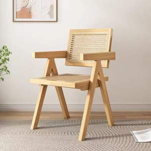 Solid Wood Rattan Chair Rectangular <b>Backrest</b> Garden Chair With Cushion For Home Use - Product Image 5