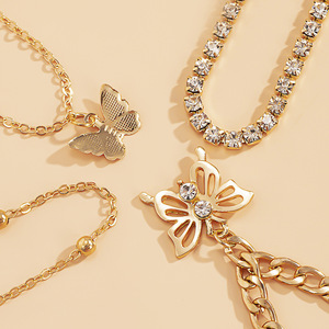 HOVANCI 4 Vintage Mode Cristal Strass Chaîne Sandale <span class=keywords><strong>Cheville</strong></span> Bijoux En Couches Chaîne Papillon Charme Bracelet <span class=keywords><strong>De</strong></span> <span class=keywords><strong>Cheville</strong></span> - Product Image 3