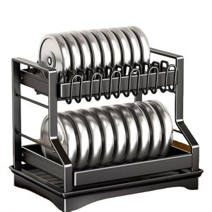 Escurridor de Platos de Cocina con Diseño Hueco, Unidad de Almacenamiento para Fregadero con Estante Metálico para Cuencos y Platos - Product Image 3