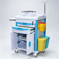 Chariot médical d'urgence pour hôpital avec poteau porte-perfusion, tiroirs et bacs à déchets pour USI et clinique