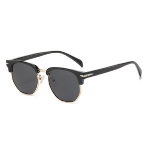 TR90 Polarized Sunglasses 5093 Semi Rimless Retro Round <b>Frame</b> <b>Black</b> Unisex UV400 Sun Protection - Product Image 5