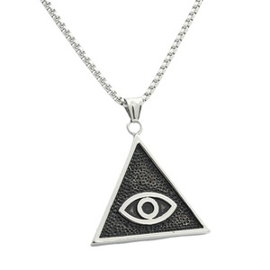 Stainless Steel Triangle Pendant Necklace With Eye Design Men's Fashion Jewelry Geometric Pyramid Style Retro Trendy 280541 - Product Image 5