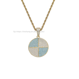 Blue disc pendant, hip hop men's and women's necklaces, <b>copper</b>-encrusted zircon color matching pendant. - Product Image 5