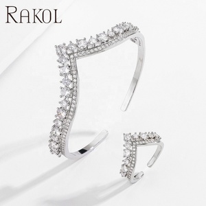 Rakol Sp3374 Cubic Zirconia & Quần Vợt Sang Trọng Silicon Đá Nhẫn Cưới Trang Sức <span class=keywords><strong>Set</strong></span> Vương Miện Cuff Vòng Đeo Tay - Product Image 2