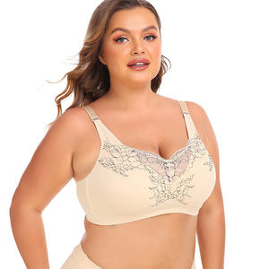 Soutien-gorge de sport de style européen américain avec fermeture sur le devant, soutien-gorge sexy en dentelle avec anneau et motif solide de grande taille - Product Image 1