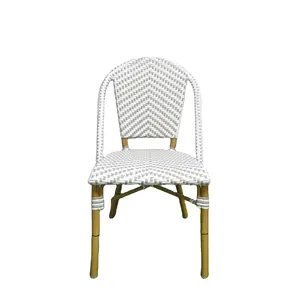 Outdoor Wicker Schwarz-Weiß Rattan Arm Wasserdichter Stuhl Französisch Bistro Stühle Balkon Stuhl