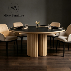 Set di Tavolo da Pranzo Rotondo in Legno di Lusso Moderno con Sedie, Piano in <span class=keywords><strong>Marmo</strong></span> <span class=keywords><strong>Bianco</strong></span> Naturale per Soggiorno e <span class=keywords><strong>Cucina</strong></span>, 4-6 Posti - Product Image 4