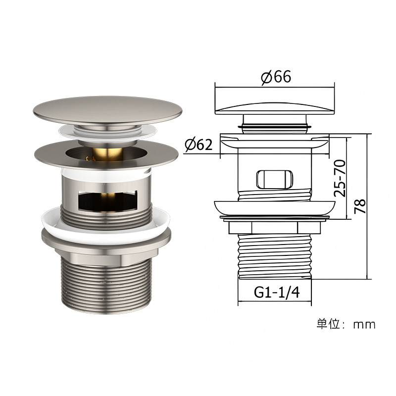 SS304 nickel, couvercle à clapet court escamotable, trous