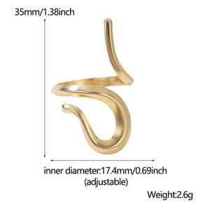 Anel aberto de aço inoxidável minimalista banhado a ouro 18K para mulheres e homens joia anel geométrico irregular ajustável à prova d'água - Product Image 4