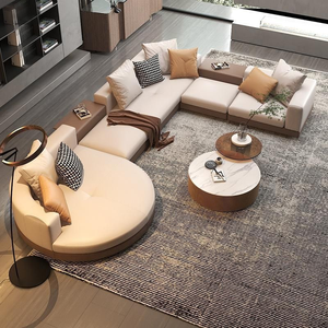 <span class=keywords><strong>Canapé</strong></span> modulaire en <span class=keywords><strong>cuir</strong></span> <span class=keywords><strong>beige</strong></span> moderne en forme de L avec coussins amovibles et rangement dissimulé pour salon, meubles de luxe pour la maison - Product Image 1