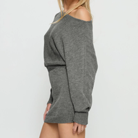 Robe moulante mini en maille grise asymétrique à une épaule pour femme, sexy, à manches longues, pour l'automne