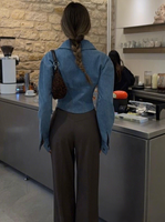 Nouvelle veste courte en jean imperméable pour femme, style rétro de Hong Kong, avec boutons, coupe ample et revers, 100 % polyester