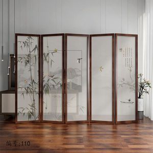 Biombo Plegable Estilo Chino de Madera Maciza con Diseño Floral para Sala de Estar, Oficina o Estudio - Product Image 3