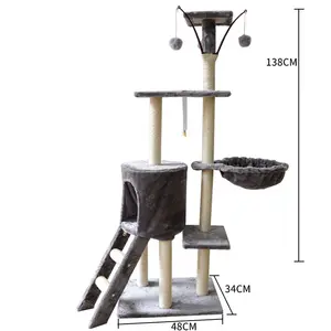 Grands arbres à chat à plusieurs niveaux et grattoir avec hamac Tour d'arbre à chat en bois de luxe pour animaux de compagnie