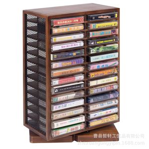 Estante giratorio de madera para CD de 10x5.2x15.5 pulgadas con lados de malla para almacenamiento y organización de CD - Product Image 2