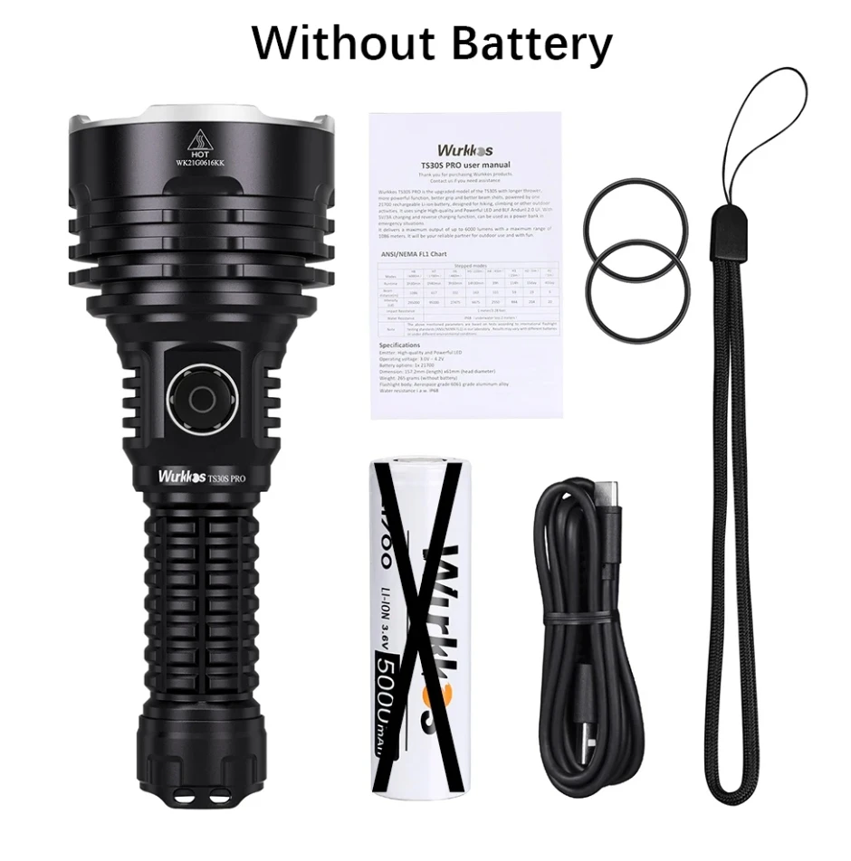 Wurkkos 6000LM TS30SプロEDCトーチIPX8防水21700高速充電式戦術LED