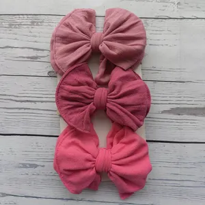 Hot Selling Wholesale New Style Nylon Knot Hair Bow Nylon Headband With Skinny Elastic Band For Kids