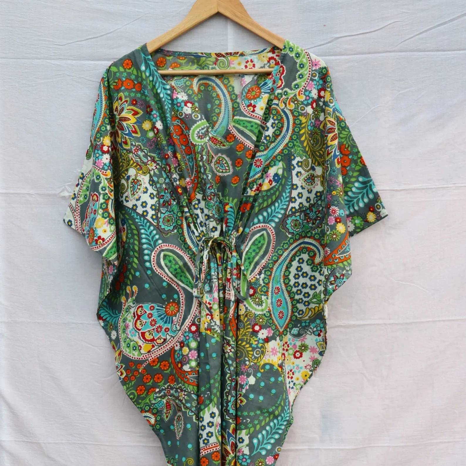 Hot sale fashion long tie dyed dubai maxi dresses V neck silk kaftan dress