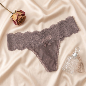 Lencería Íntima Femenina, Tanga Sexy con Puntos, Malla Transparente, Cintura Baja, Encaje Floral con Pestañas, Tanga con Espalda en T, OEM ODM - Product Image 4