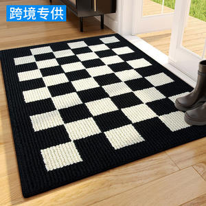 Paillasson d'extérieur géométrique nordique en polypropylène, rectangulaire, antidérapant, lavable en machine, motif à carreaux noir et blanc - Product Image 5