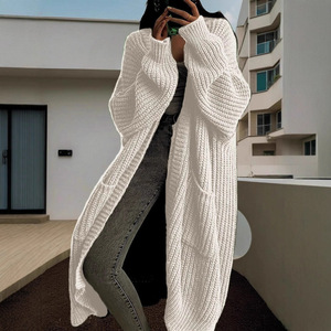 Cardigan <span class=keywords><strong>long</strong></span> en tricot épais pour <span class=keywords><strong>femme</strong></span>, Nouvelle collection 2026, Pull ample ouvert sur le devant avec poches, Vêtement d'extérieur décontracté - Product Image 3