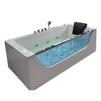 Baignoire Balnéo Zevana 1800 Moderne de Luxe Autoportante en Acrylique pour 1 Personne, Massage 6 Jets, Drain Réversible, LED Chaude