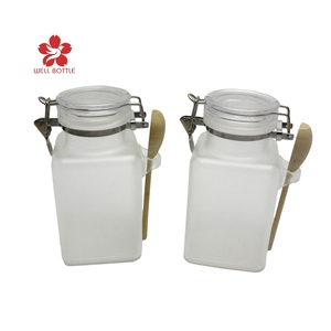 OEM custom 100ml 200ml 300ml 500ml bath salt square plastic jar container luxury cosmetic scrub packaging BS-44B