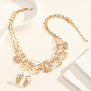 Foreign trade exaggerated gold diamond hollow mesh necklace earrings set bride <b>wedding</b> alloy jewelry ladies <b>accessories</b> - Product Image 3