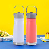 Thermos isotherme portable en acier inoxydable à double paroi de 650 ml avec paille et poignée, idéal pour les sports de plein air, les voyages et les cadeaux d'affaires