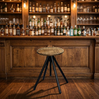 Table de bar moderne en fer et bois, plateau rond en bois massif, base trépied en métal noir, hauteur de comptoir, table de bistrot pour la maison et les restaurants