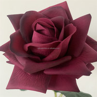 Décoration de salon et de salle à manger de haute qualité B-1341, grandes roses artificielles à toucher réaliste, tige unique, couleur bordeaux.