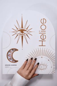 Uñas Postizas de Longitud Media con Forma de Almendra, 24 Piezas, Color Marrón Oscuro, Material ABS, Línea Dorada, Diseño de Arte de Uñas Personalizado con Sol y Luna Celestial - Product Image 5