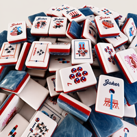 Expédition rapide, ensemble de mahjong américain de luxe, acrylique, 160 tuiles, thème Jour de l'Indépendance, design de fond en marbre bleu, tapis de mahjong