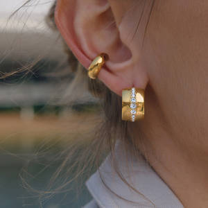 Orecchini a Cerchio Classici J&<span class=keywords><strong>D</strong></span> con Foglia di Strass, Placcati in <span class=keywords><strong>Oro</strong></span> 18K, Acciaio Inossidabile, Eleganti Orecchini a Foglia con Strass - Product Image 1