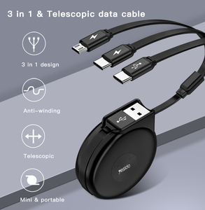 <span class=keywords><strong>Cable</strong></span> de Datos USB 3 en 1 Telescópico Tipo-C Micro 8 Pines 3.5A para Carga de Celulares - Product Image 2