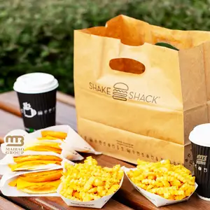 Custom Craft Paper Lunch Packaging Bag Food Grades Food Takeout Bags With Die Cutting Handles, Takeout Tote Bags For Restaurant