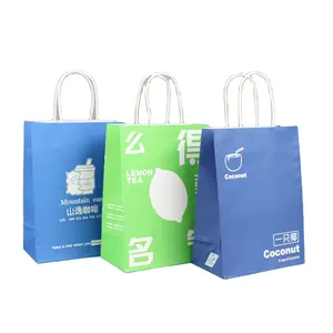 Wholesale Custom Logo Printed Grocery Packaging Craft Brown Kraft Paper Shopping Bag with Handle asia