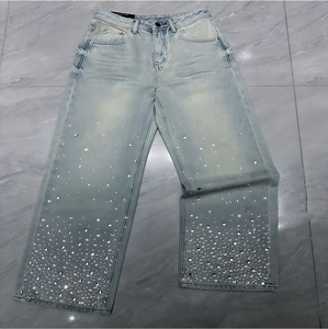 Jeans Europei a Gamba Dritta con Applicazioni Brillanti, Nuova Moda Primavera-Autunno 2024, <span class=keywords><strong>Pantaloni</strong></span> Casual a Gamba Dritta - Product Image 1